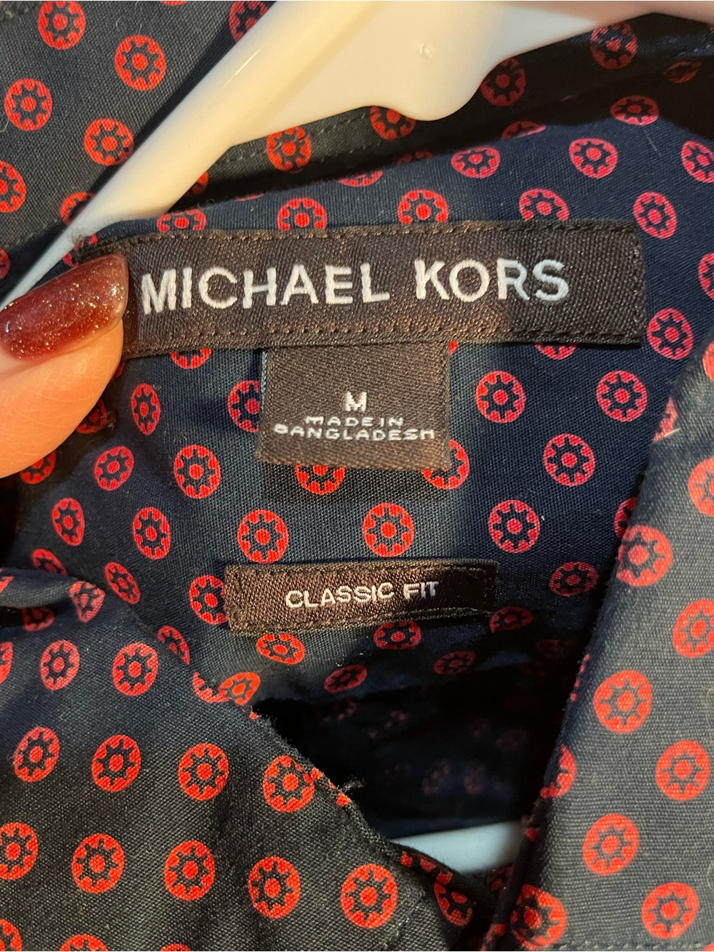 Michael Kors Navy Shirt with Red Medallion Print
